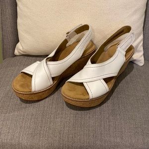 Clarks Off topic white cork wedge platform sandle